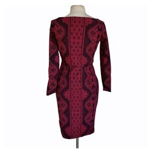 Chiara Boni La Petite Robe Burgundy Black Ruched Floral Sheath Dress Size 44 Z13
